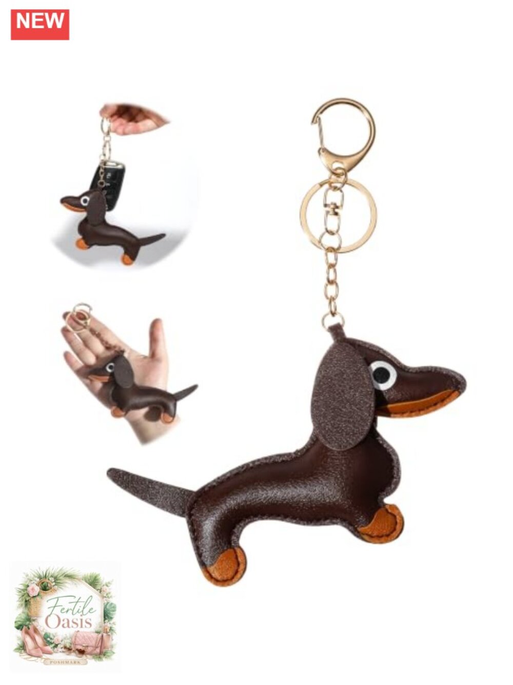 Dachshund Keychain PU Leather Bag Charm, Handcrafted Cute Dog Key Ring Gift